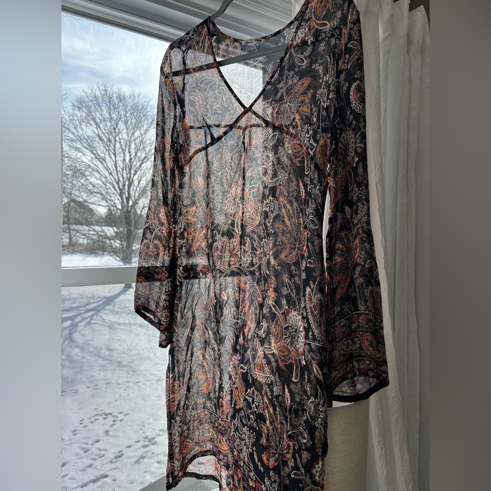 Vintage Bohemian Sheer Bell Sleeve CoverUp Dress.  Around town or beach beauty